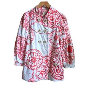 elevenses Anthro White Floral Puff Sleeve Jacket coat Size 2 Art-to-wear, Unique
